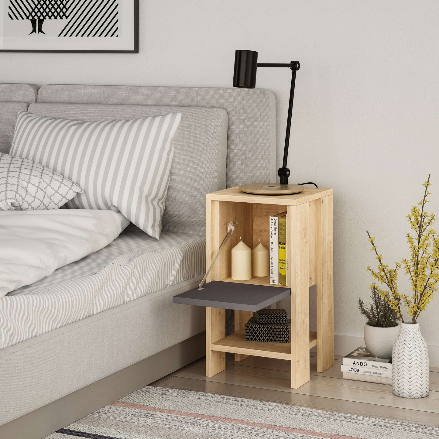 Ema öökapp – Modernne kapp kukkuva uksega ja riiuliga (30 x 30 x 55 cm)