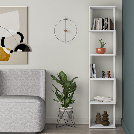 Piri kõrge iseseisev raamaturiiul, 5-astmeline modernne riiul, valge, 161 cm