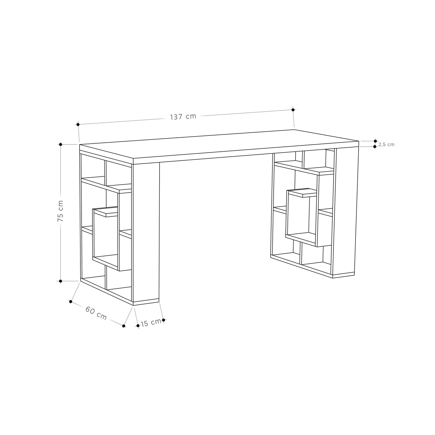 Labent Modern Desk с встроенными полками, 137 см, белый