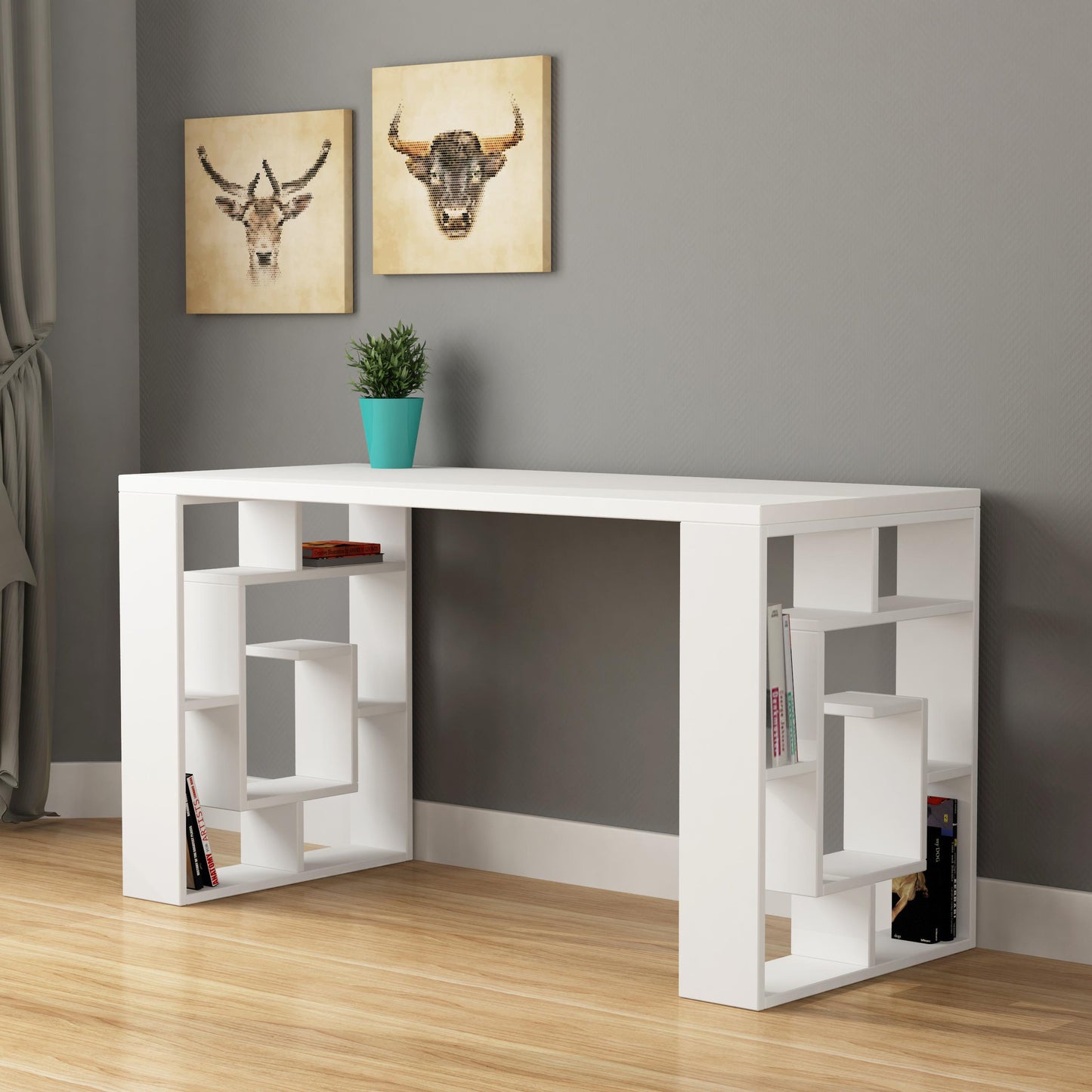 Labent Modern Desk с встроенными полками, 137 см, белый