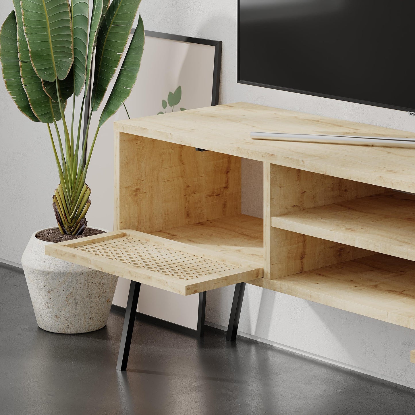 Naive modernne TV-alus hoiukappidega – kuni 55" teleritele, laius 140 cm
