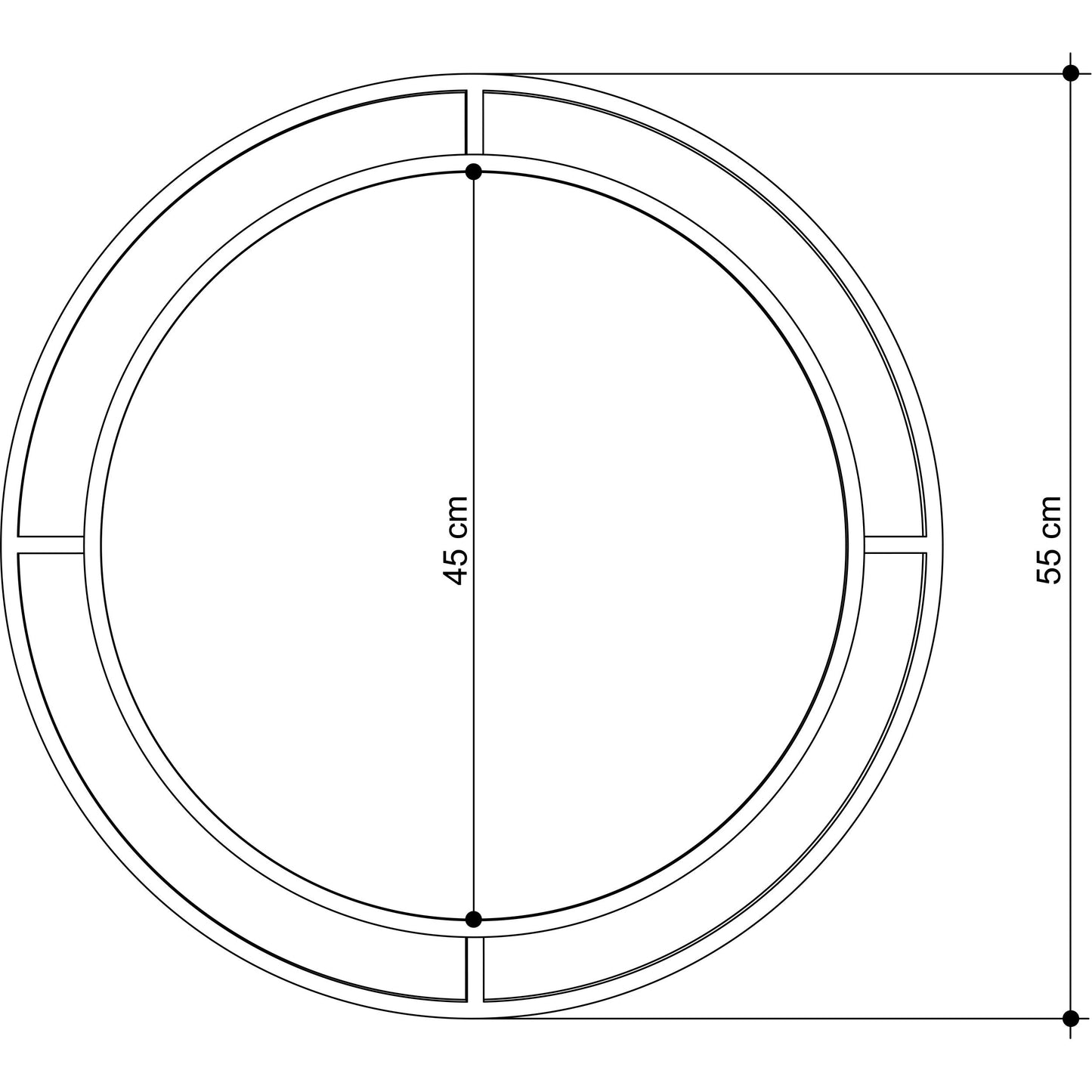 Bubble ümmargune seinapeegel – kaasaegne disain, must, 55 cm