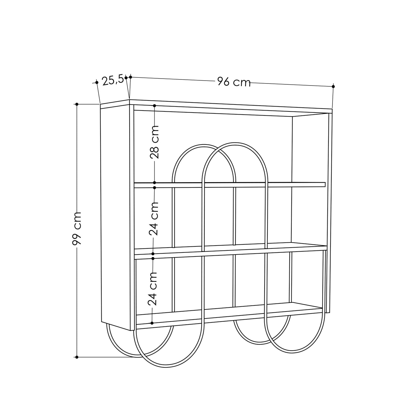 Norfolk Mitmeotstarbeline konsoollaud kolme riiuliga – valge, 96x26x99 cm