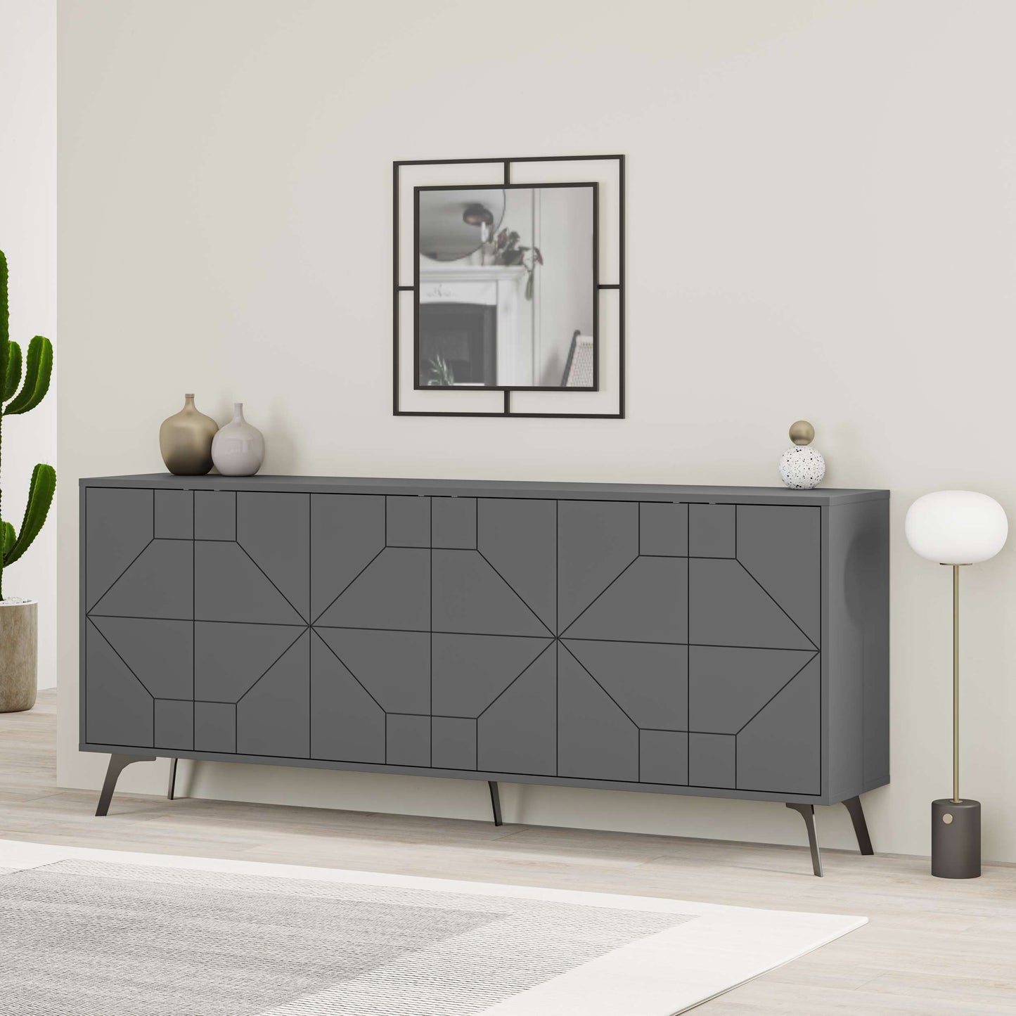 Dune konsool – moodne hoiukapp metalljalgadel, 183 cm lai