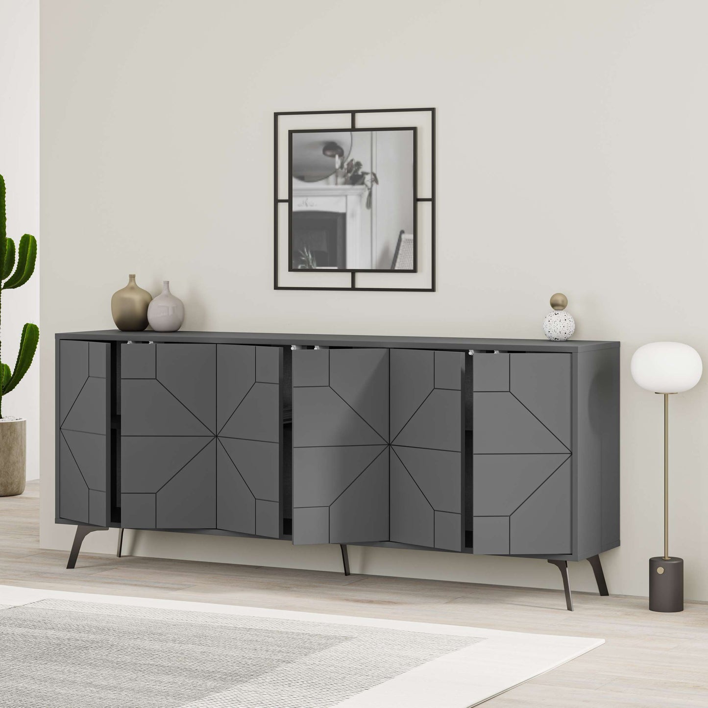 Dune konsool – moodne hoiukapp metalljalgadel, 183 cm lai