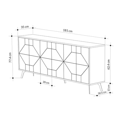 Dune konsool – moodne hoiukapp metalljalgadel, 183 cm lai