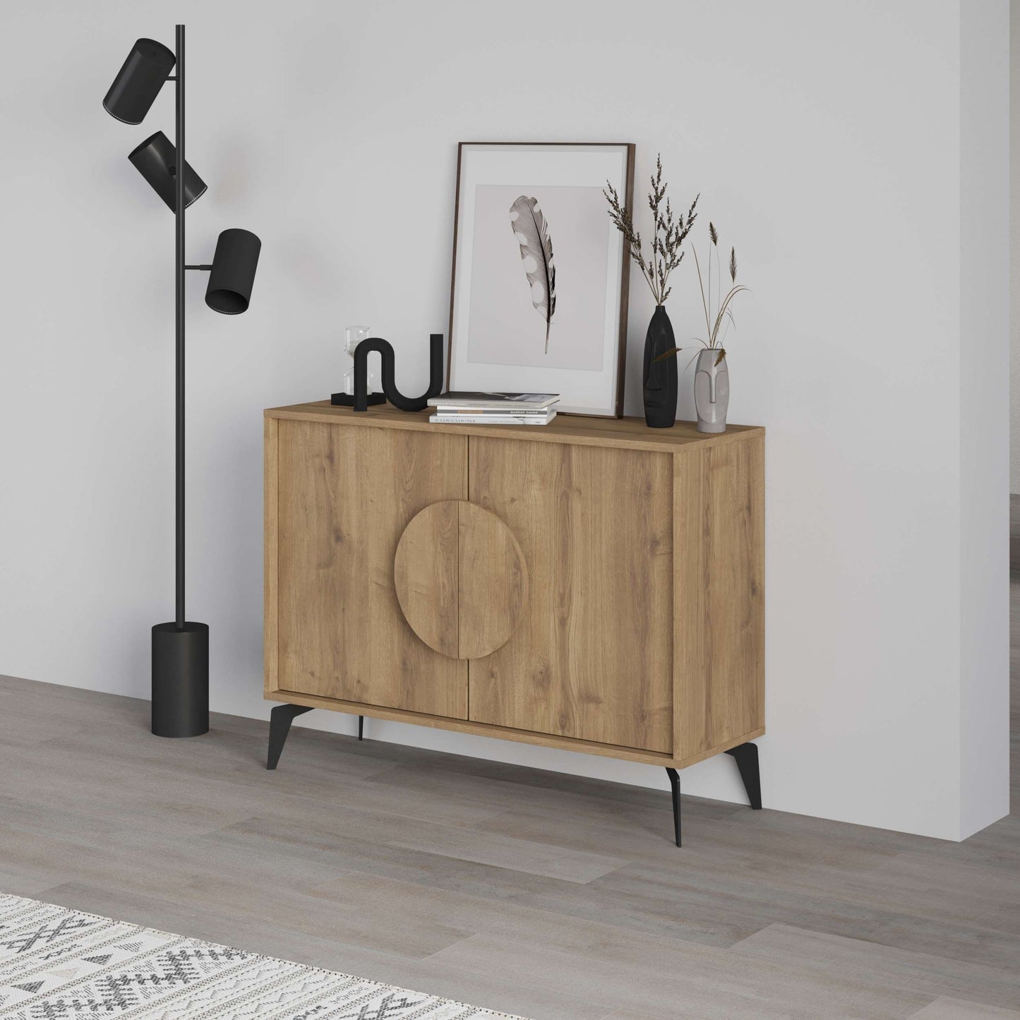 Gora modern puhvetkapp – metalljalgade ja kahe uksega hoiukapp, 110 cm