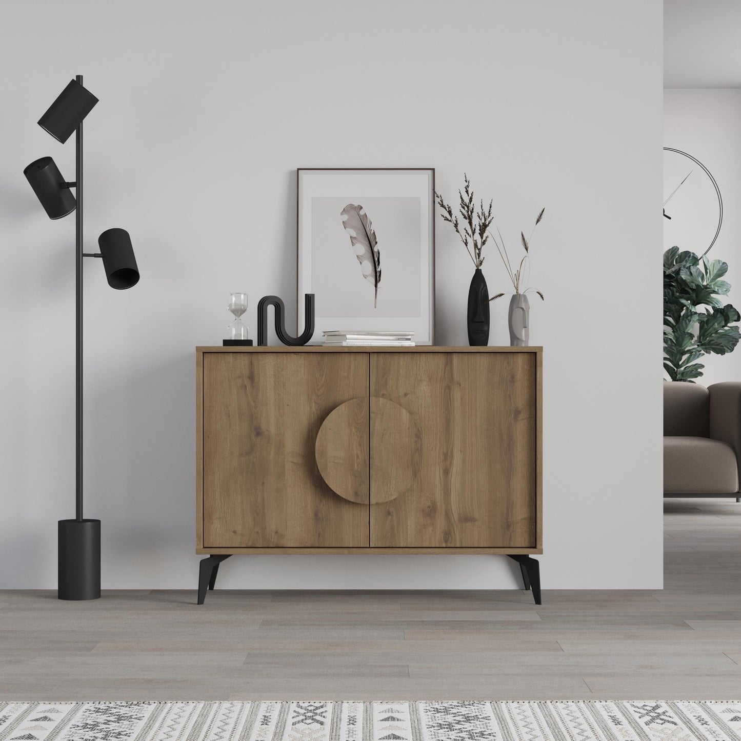 Gora modern puhvetkapp – metalljalgade ja kahe uksega hoiukapp, 110 cm