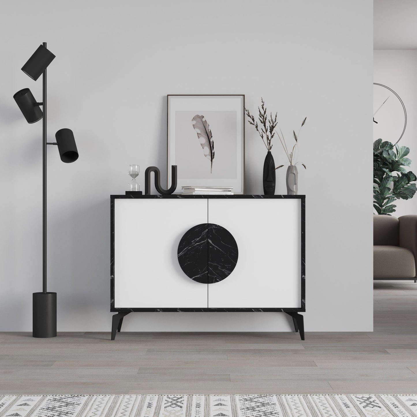 Gora modern puhvetkapp – metalljalgade ja kahe uksega hoiukapp, 110 cm