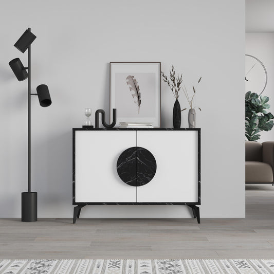 Gora modern puhvetkapp – metalljalgade ja kahe uksega hoiukapp, 110 cm