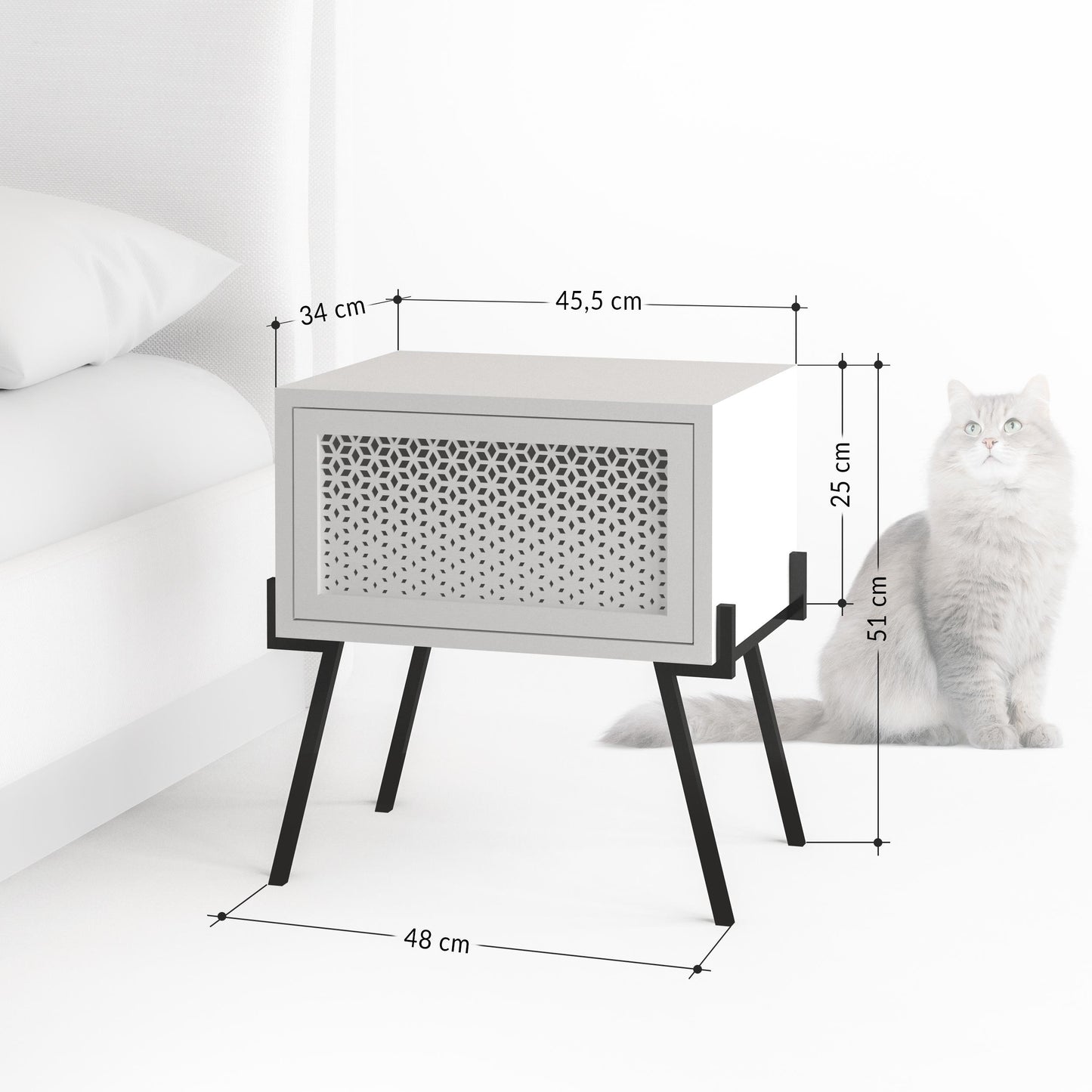 Naive öökapp – kaasaegne voodilaud hoiukapiga, 48 cm lai