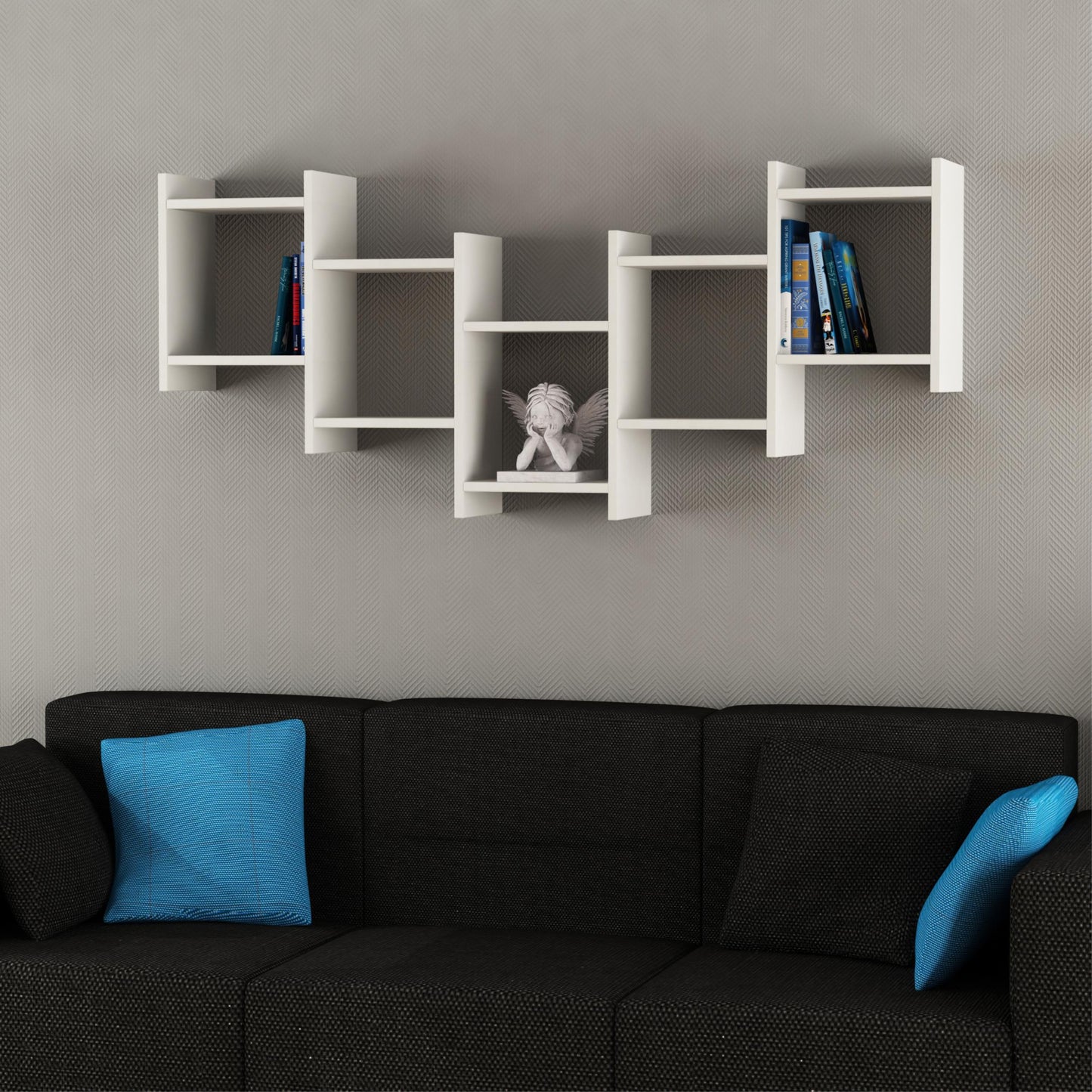 Bat kaasaegne seinariiul – 5 sektsiooniga rippuv riiul, 151 x 20 x 64 cm