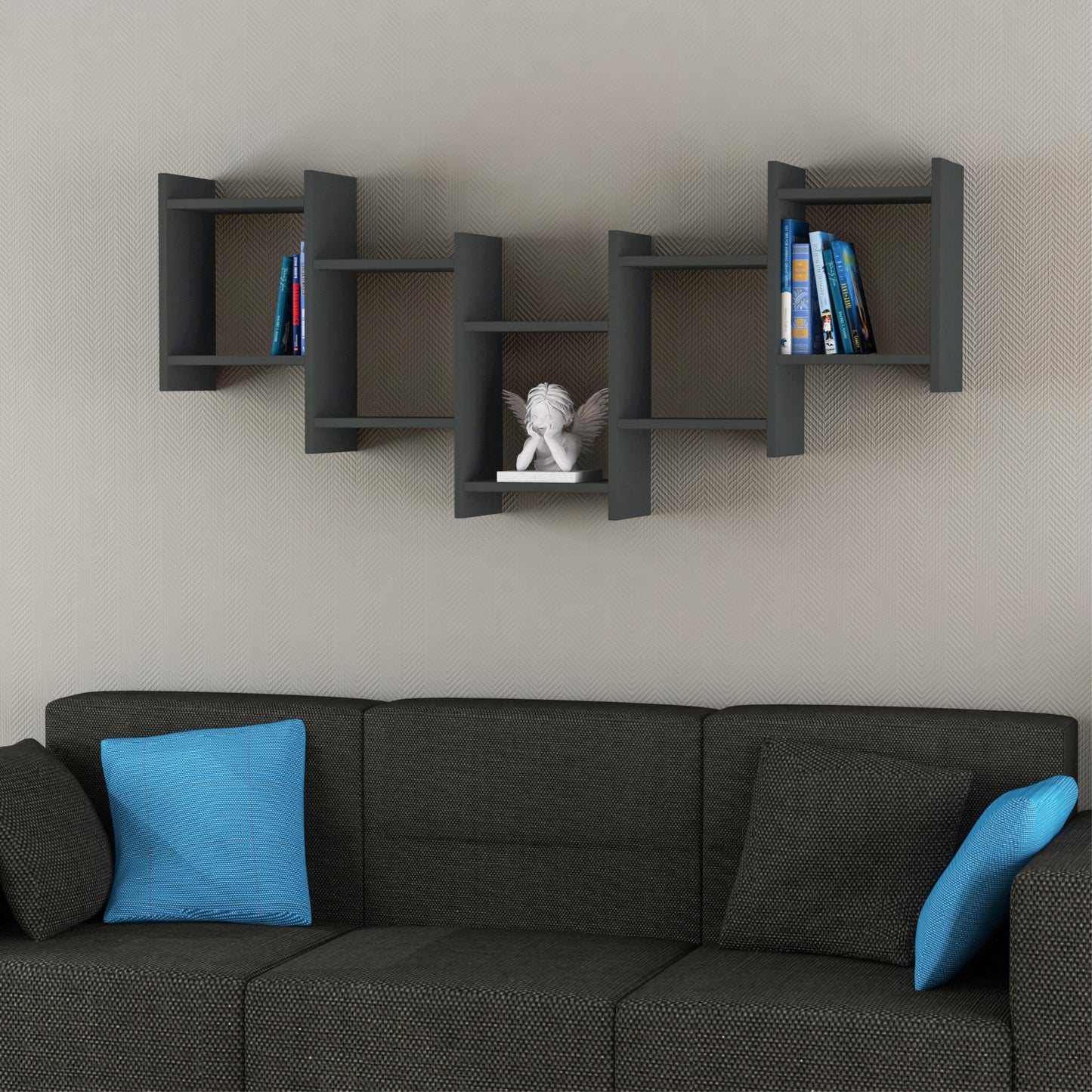 Bat kaasaegne seinariiul – 5 sektsiooniga rippuv riiul, 151 x 20 x 64 cm