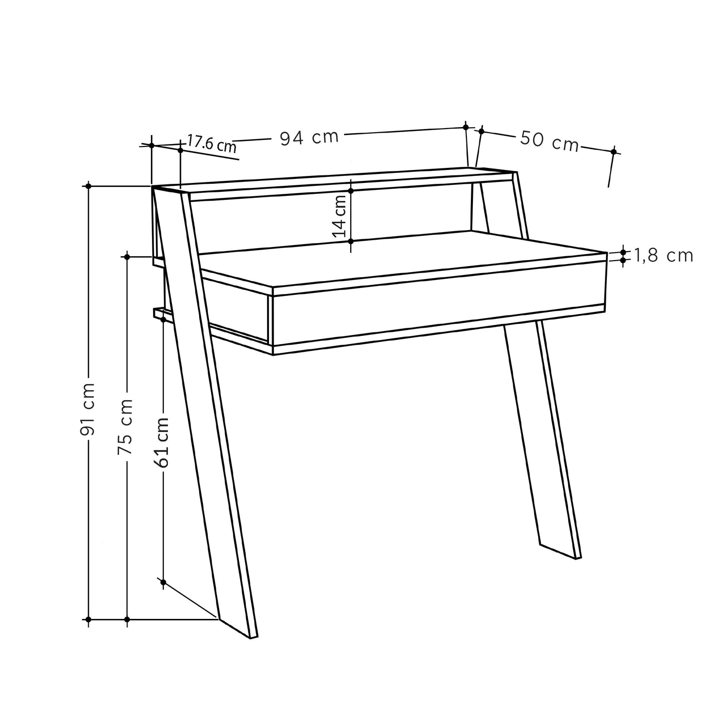 Cowork Seinapealne kirjutuslaud sahtli ja riiuliga – valge, 94x50x91 cm