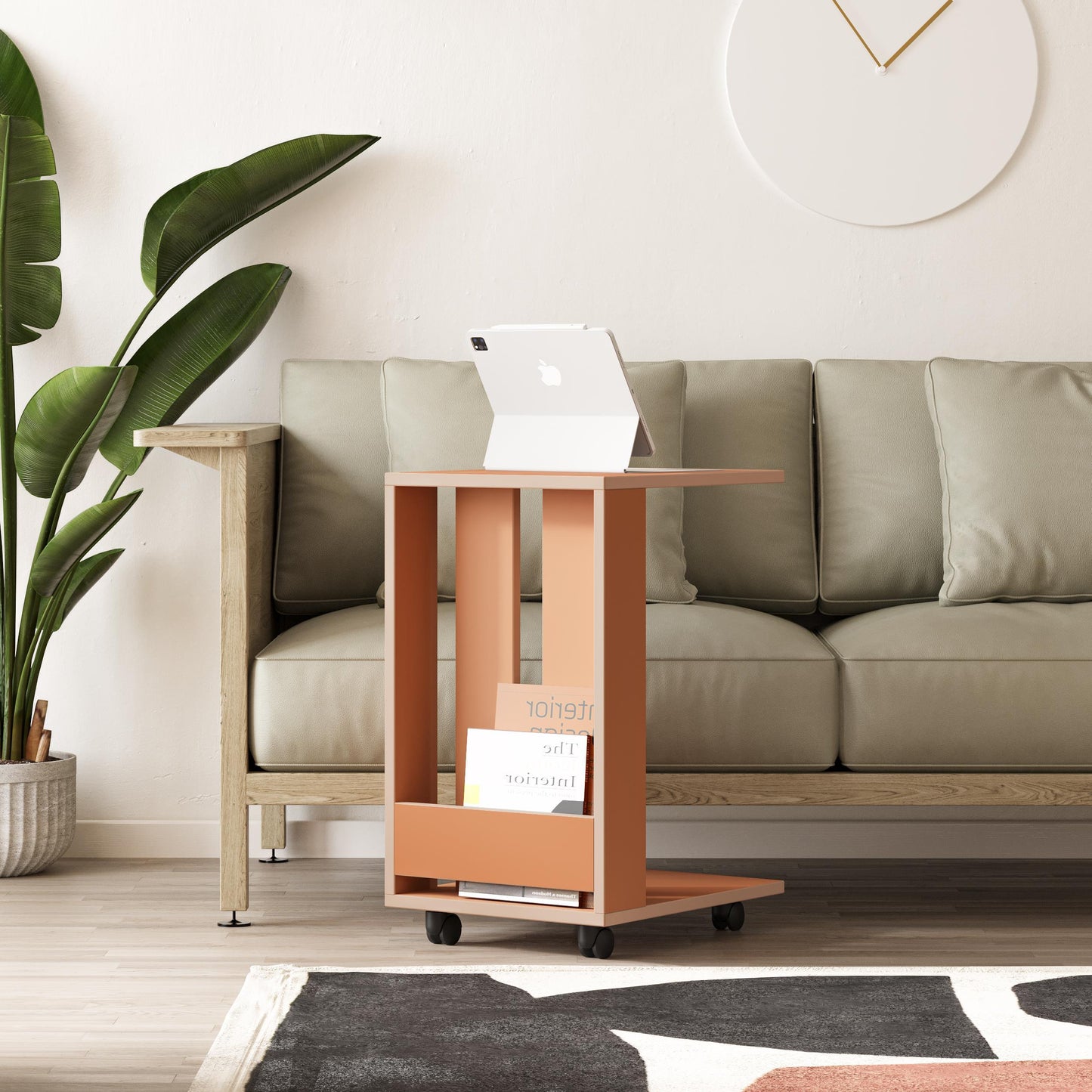 Edi Modern C-kujuline Abilaud Ratastega –  Mitmeotstarbeline Diivanilaud, 60 cm Kõrgus