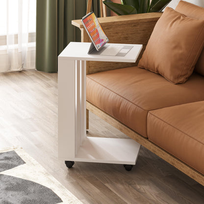 Edi Modern C-kujuline Abilaud Ratastega –  Mitmeotstarbeline Diivanilaud, 60 cm Kõrgus