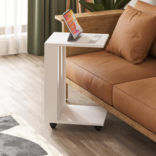 Edi Modern C-kujuline Abilaud Ratastega –  Mitmeotstarbeline Diivanilaud, 60 cm Kõrgus