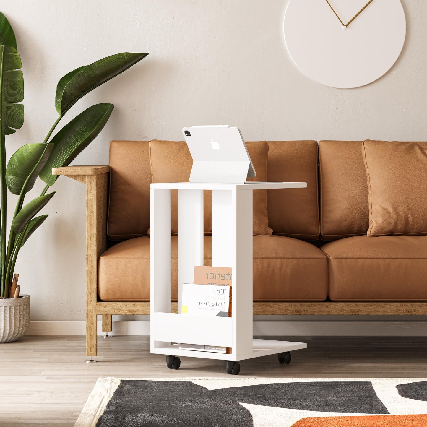 Edi Modern C-kujuline Abilaud Ratastega –  Mitmeotstarbeline Diivanilaud, 60 cm Kõrgus