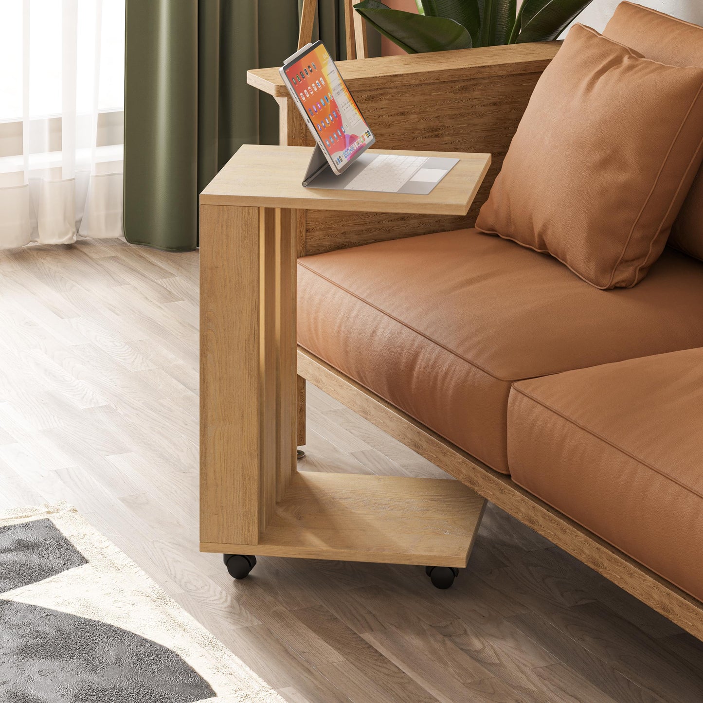 Edi Modern C-kujuline Abilaud Ratastega –  Mitmeotstarbeline Diivanilaud, 60 cm Kõrgus