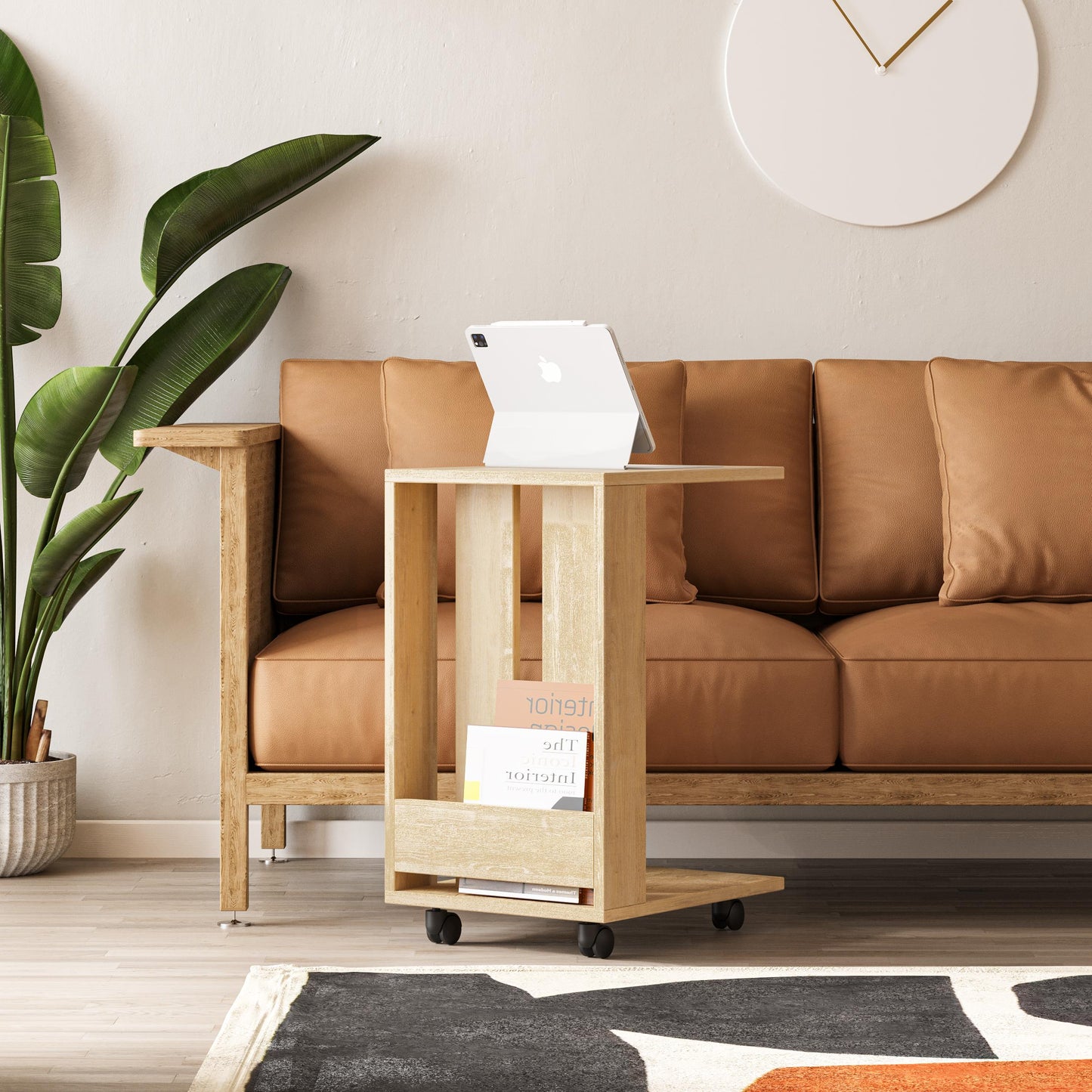 Edi Modern C-kujuline Abilaud Ratastega –  Mitmeotstarbeline Diivanilaud, 60 cm Kõrgus