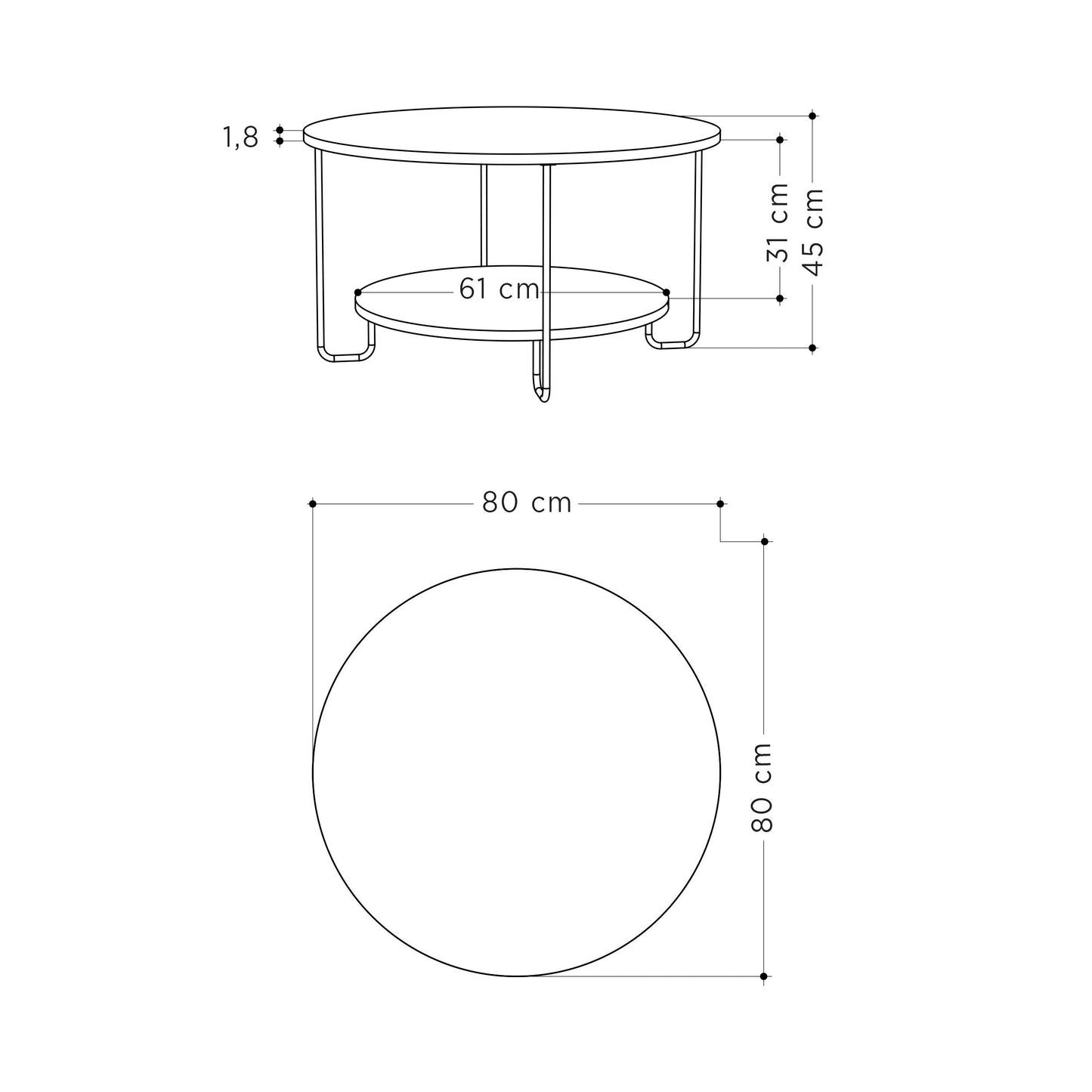Corro Ümar moodne kohvilaud avatud riiuliga – 80 x 45 cm