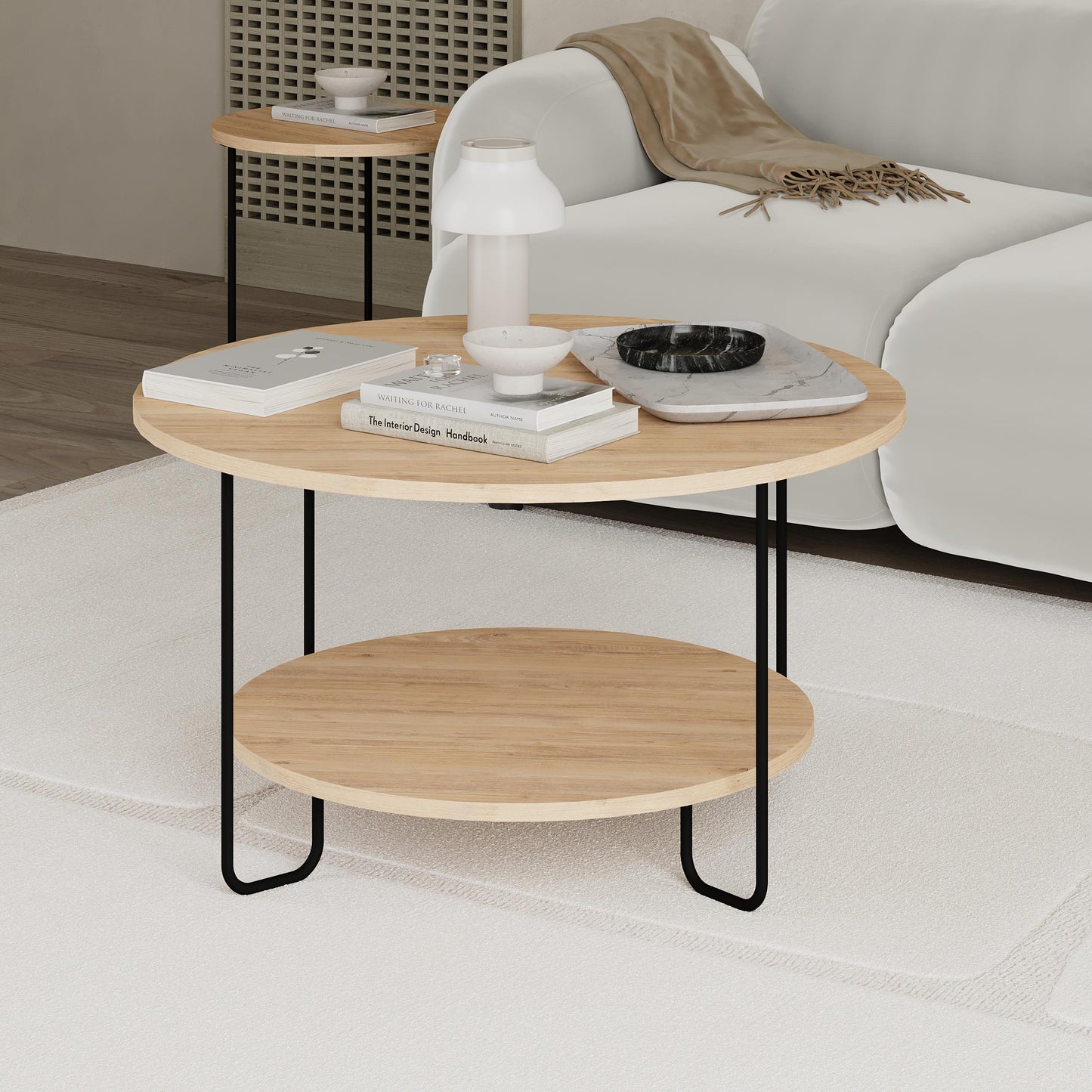 Corro Ümar moodne kohvilaud avatud riiuliga – 80 x 45 cm