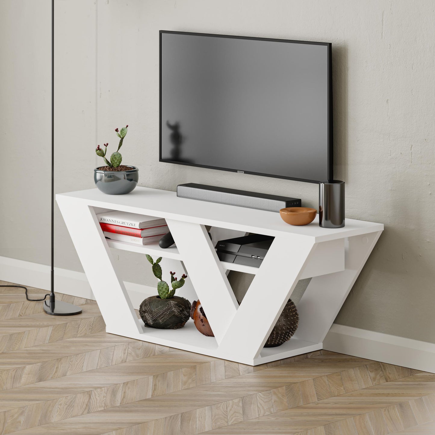 Pipralla modernne TV-alus riiulitega kuni 43" teleritele, 110 cm