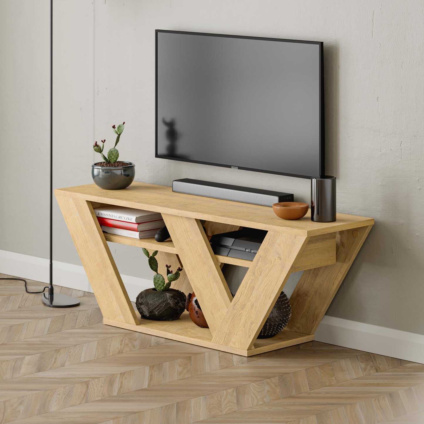 Pipralla modernne TV-alus riiulitega kuni 43" teleritele, 110 cm
