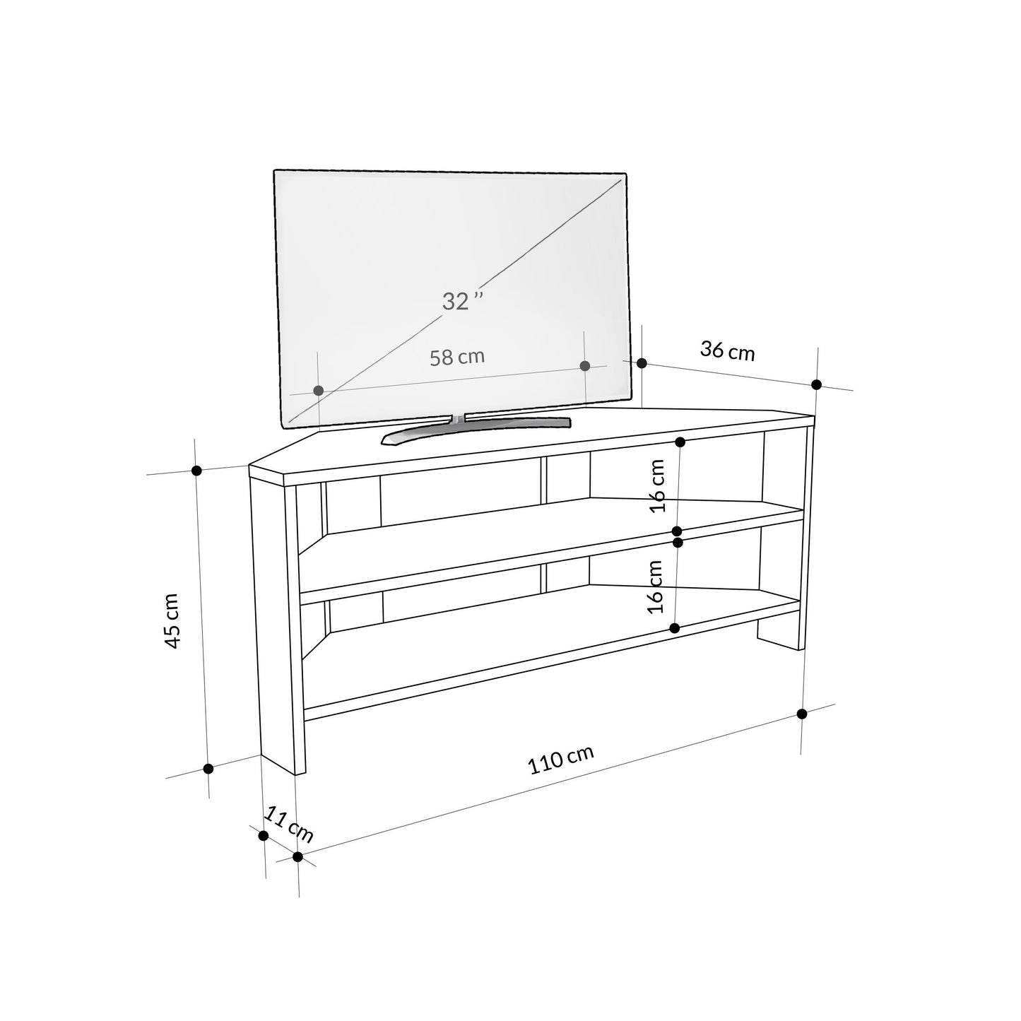 Thales nurgaga TV-alus – kaasaegne meediakeskus, 110 cm lai